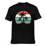 Bomugtee Men's Beach T-Shirt Cotton Palm Tree Sunset Graphic Tee Shirts Black XL