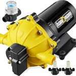 RV Water Pump, 6.5GPM 70PSI 12V DC Water Pump, Five Chamber Self-Priming Diaphragm Fresh Water Pump with Pressure Switch and Strainer, On Demand Water Pump for RV, Marine, Yacht, Caravan, Camper