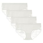 LIQQY Women's Seamless Knickers Cotton Lady Panties Midi Lace Underwear Full Coverage Brief Pack of 4 (Medium, White)