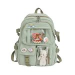 Xfopz Cute Backpacks Waterproof Multi-Pocket Nylon School Backpack for Student Boys Girls Kawaii Laptop School Bag (Green)