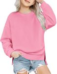 Arshiner Girls Crewneck Sweatshirt Long Sleeve Pullover Tops Drop Shoulder Sweatshirts Side Split Teen Sweat Shirts Girls Ages 12-14 Peach Pink