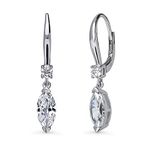 BERRICLE Rhodium Plated Sterling Silver Marquise Cut Cubic Zirconia CZ Solitaire Leverback Anniversary Fashion Dangle Drop Earrings