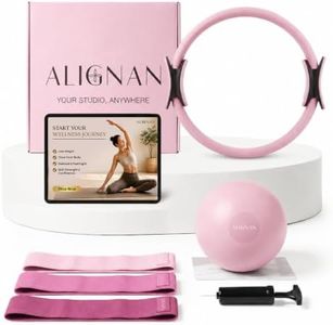 ALIGNAN Pilates Kit for Home Workouts with 14” Pilates Ring, 8” Mini Pilates Ball, and 3-Piece Booty Band Set, Pilates Essentials Kit for Women with Guided Workout Video, Home Pilates Equipment - Pink