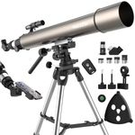 NACATIN 102mm Astronomical Refractor Telescope for Adults & Kids, 900mm Focal Length with Slow-Motion Controls, 4 Eyepieces, Stainless Steel Tripod