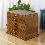 HHORB Extra Large Wooden Jewelry Box,Jewelry Organizer for Women,6 Layer Jewel Case with Mirror Drawers Lock 31.5 * 20 * 24.5Cm