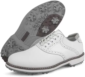 Zakey Spikes Golf Shoes Men Professional Golf Shoes Waterproof Walking Footwears for Golfers Outdoor Gym Sneakers (8,White)