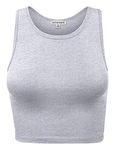 HATOPANTS Women Sleeveless Camisole Crop Tank Top Racerback High Halter Neck Classic Shirt, 911-light Heather Grey, L