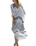 Bsubseach Women Black White Striped Turkish Beach Kaftan Beachwear Swimwear Bikini Cover up Maxi Dress