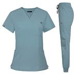 niaahinn Classic Scrub Set for Women- Scrubs Top Workwear & Yoga Jogger Scrub Pants Nursing Uniform (Light Blue, M)