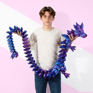 Meet Gladness 79”3D Printed Dragon Large 3D Dragon-Bigger Fidget Toy Gift for Kids, Boys, Girls & Adults,Cool Giant Crystal 3-D Printed Animals Desk Decor,Easter Basket Essentials(Red Blue)