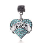 Inspired Silver - Aunt Aqua Memory Charm for Women - Silver Pave Heart Charm for Bracelet with Cubic Zirconia Jewelry