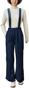 Huang's Women's Light and Thin Fabric Casual Drawstring Waist Wide Leg Denim Overalls Jeans (US, Alpha, XX-Large, Regular, Regular, Dark Blue)