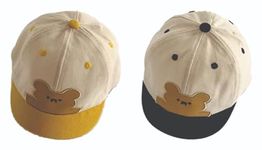 IBA ISBA COLLECTIONS Kids Soft Cotton Bear Printed Summer Cap | Sun UV Protection Baseball Cap for Girls and Boys, 6-24 Months, 2 Units (Black-Yellow)