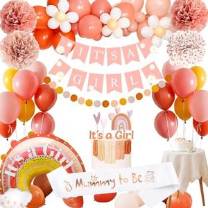 Baby Shower Decoration Filles, Baby Shower Girl, Ballon Baby Shower Rétro Rose, It's a Girl Lettre Bannière, Ballons de Confetti pour Révélation de Boho Genre Decoration