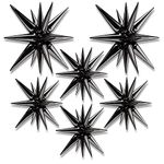 BlingABC 6Pack Black Explosion Star Foil Balloons,Large 14 Point Cone Magic Starburst Balloons for Wedding Anniversary Backdrop Birthday Party Decorations Supplies(27 & 22 inch)