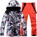 YEEFINE Men's Ski Suit Waterproof Snow Suits Two Piece Snowboard Jacket and Pants Set Outdoor Windproof Snowsuit Winter Warm Snow Coats(HBT+Orange, L)