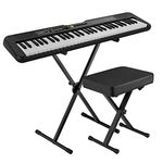 Casio LKS250BK 61 Lighted Key Portable Keyboard Piano Kit with Premium Stand and Bench - Compact, Lightweight and Easily Portable - USB to Host Micro B Port - Black