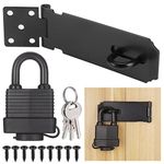 Door Latch Hasp with Door Padlock and Screw, Stainless Steel Door Lock with Key, Heavy Duty Hasp and Staple, Gate Lock, Waterproof Shed Lock, Latch Lock for Bedroom Door Patio Door Garden Gate (Black)