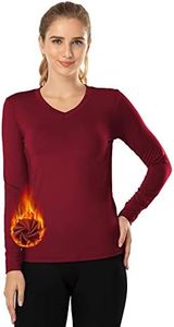 MANCYFIT Thermal Tops for Women Fleece Lined Shirt Long Sleeve Base Layer V Neck Wine Red Large