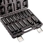 Impact Socket Set 1/2 inch Square Drive Metric 16pcs 10-32mm Long Socket Set Impact Wrench Socket Set 6 Point with Black Strong Case