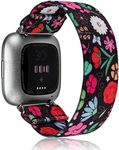 TOYOUTHS Elastic Band Compatible with Fitbit Versa/Versa 2 Scrunchie Bands Fabric Nylon Sport Stretchy Strap Fashion Versa Lite Special Edition Wristband Women Men (Black Colorful Floral, Small)
