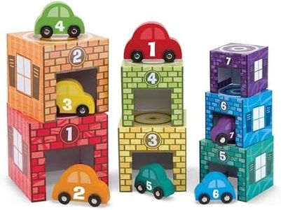 Melissa & Doug 2435 Nesting and Sorting Garages and Cars with 7 Graduated Garages and 7 Stackable Wooden Cars