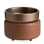 CANDLE WARMERS ETC 2-in-1 Candle and Fragrance Warmer for Warming Scented Candles or Wax Melts and Tarts with to Freshen Room, Bronze and Walnut-Finish Ceramic