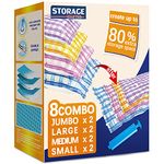 Storage Master Space Saver Bags for Travel and Home Reusable Vacuum Storage Bags Save 80% More Storage Space with Travel Hand Pump (8 Combo)