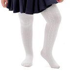 Marchare Baby Girls Tights Thick Solid Cable Knit Leggings Winter Warm Stockings For Toddler Girls 3-6 months Ivory White 1 Pack
