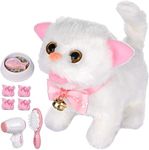 WorWoder Plush Electronic Interactive Cats That Move and Meow Waliking Lifelike Interactive Toy Robot Kitten Pet Cute Stuffed Kitten for Girls Kids (White)