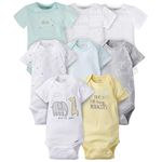 GERBER Baby 8 Pack Short-Sleeve Onesies Bodysuits, Animals Green, Newborn