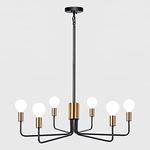 ETONIMERR Modern Dining Room Chandeliers Ceiling Lights Fixture 6 Light, 30 in Industrial Dining Room Light Fixtures Black Gold Pendant Lighting for Kitchen Island, Foyer, Living Room, Bedroom