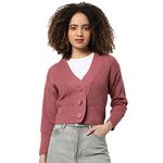 Campus Sutra Women Rosy Pink Ribbed Regular Fit Sweater for Winter Wear | V-Neck | Full Sleeve | Buttoned | Casual Sweater for Woman & Girl | Western Stylish Sweater for Women