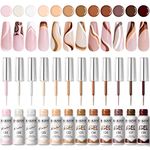 RARJSM Gel Nail Art Liner Nude Painted Gel Nail Polish Set 12 Colors 5ml Pink Brown Line Art Gel Polish Build in Thin Sharp Pen Brush for Swirl Nails Striper Painting Art Gel Soak Off Curing Requires