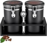 Yangbaga 2x66OZ Sugar Coffee Canisters with Shelf, 304 Stainless Steel Coffee Station Container for Ground Coffee Bean Storage with Airtight Locking Clamp&Scoop, Cereal Containers Storage for Kitchen