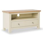 Farrow Cream Small TV Unit for Living Room | Roseland Furniture Fully Assembled 90 cm Painted Solid Wood Television Cabinet Stand with Oak Top Suitable for TVs up to 40 inches