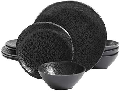 Gibson Home Yoko Round Melamine Plastic Dinnerware Set, Service for Four (12pcs), Matte Black