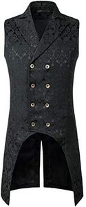 ZEROYAA Mens Gothic Steampunk Double Breasted Jacquard Brocade Vest Waistcoat Sleeveless Tailcoat, Zlsv11-black, Medium