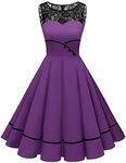 Bbonlinedress 50s Dress for Women Vintage Cocktail Lace Sleevless Retro Rockabilly Party Dress Purple XS