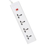 FatCherry 4+1 Extension Board White Color 240 Volts with 1 LED Indicator Master Switch,Safety Shutter & 4 International sockets, 2 Meter log wire, Extension Cord for Home Appliances, Cooler, Laptop