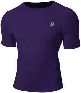 Roadbox Compression Shirt Men Short Sleeve, Cool Dry Base Layer Athletic Undershirts, Workout T-Shirt for Sports Gym Running Purple