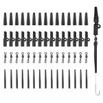 Realure 60 Pcs Lead Clips Carp Fishing Accessories Safety Lead Clips Action Pack with Clips Anti Tangle Sleeves Rubber Tails and Quick Change Swivels for Small Weights,Feeder (Black)