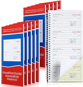 Crtiin 10 Pcs 5-1/4" x 11" Books Money and Rent Receipt Book 2 Part Carbonless Receipt Book with Carbonless Copies Spiral Bound Cover Receipt Log Book 200 Sets Per Book 4 Receipts Per Page