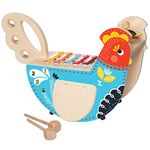 Manhattan Toy Musical Chicken Wooden Instrument for Toddlers with Xylophone, Drumsticks, Cymbal and Maraca