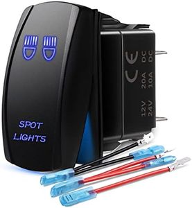 MICTUNING 5pin Spot Lights Rocker Switch ON-OFF Dual backlit LED Blue for Off-road SUV Truck Pickup Boat Caravan