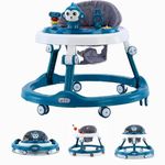 Hukimoyo Baby Walkers for 6-18 month baby girl Boy with Rocker 3 Level Adjustable Height 360° Wheels, Musical Toy, Foot Mat, Activity Walker for Baby Kids | Push Walker Baby Folding Walker (BLUE, 3 IN 1)