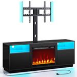 Rolanstar Fireplace TV Stand with Led Lights and Power Outlets, Entertainment Center with Electric Fireplace, Swivel TV Stand Mount for 45/55/60/65 inch TVs, Height Adjustable TV Console, Black