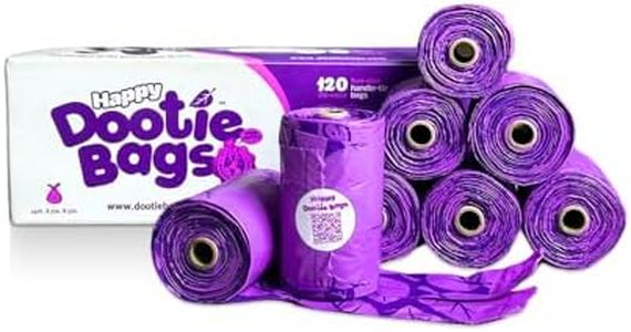 Happy Dootie Bags 10 Rolls.120 Bags with Handles. Clean, Quick and Convenient Pet Dog Poop Cleanup on Walks with Your Furry Friend. Made with Corn Starch. Strong and Leakproof. (Medium Size)