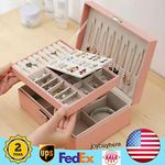 For Necklaces Rings Earrings Jewelry Box Organizer Storage Case Pink Women Gift