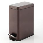 mDesign Pedal Bin — Waste Bin with Pedal, Lid and Plastic Bucket Insert for Bathroom, Kitchen, and Office — Metal Household Rubbish Bin with Ergonomic Design — Bronze